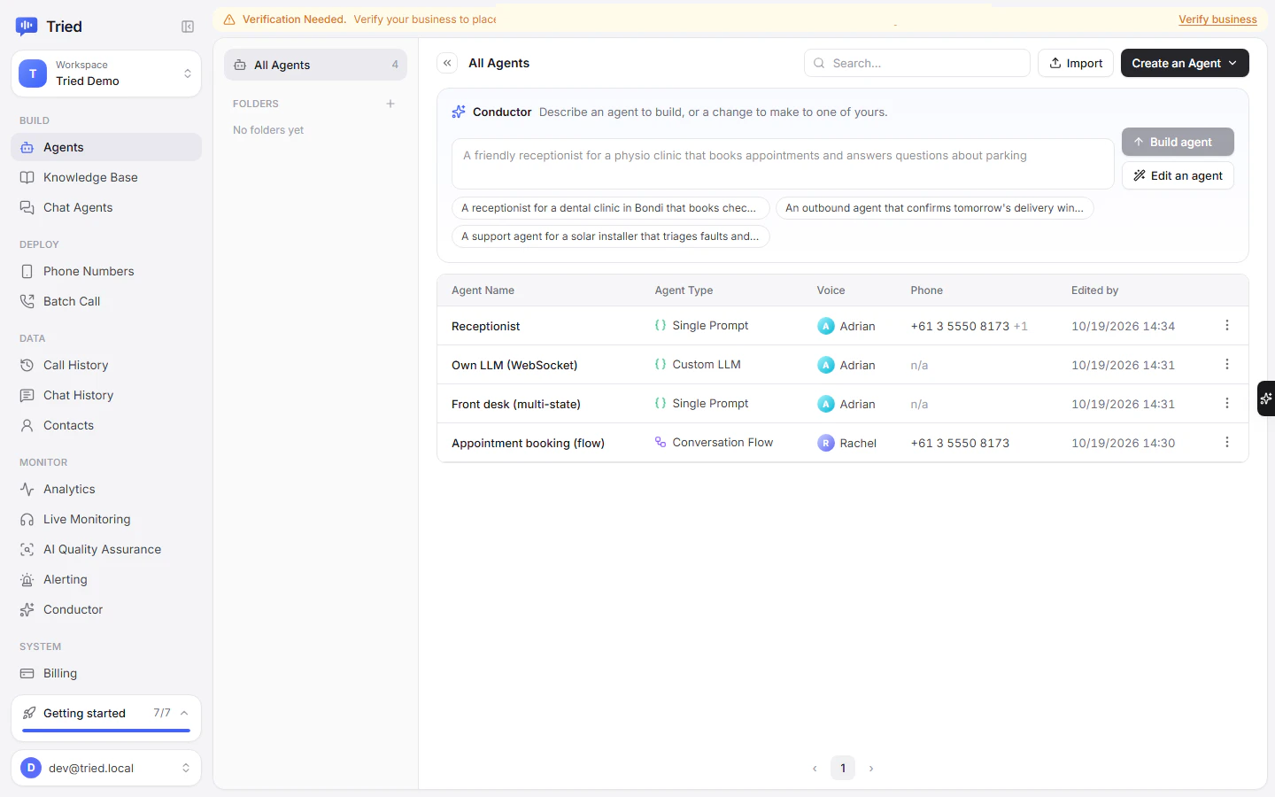 The account banner shown when business verification is needed
