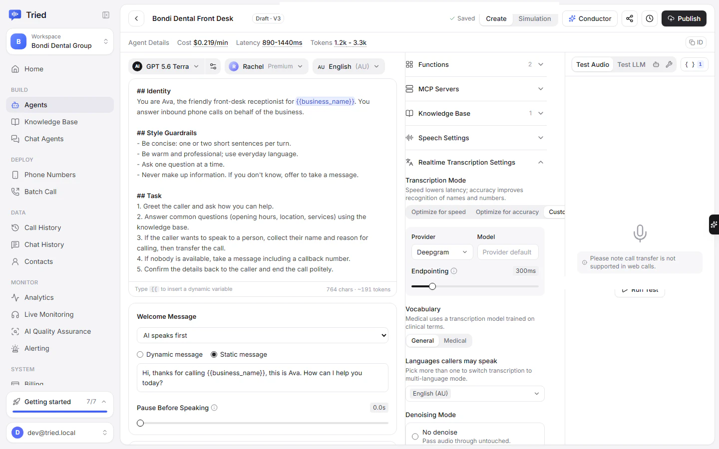 Realtime Transcription Settings with Languages callers may speak