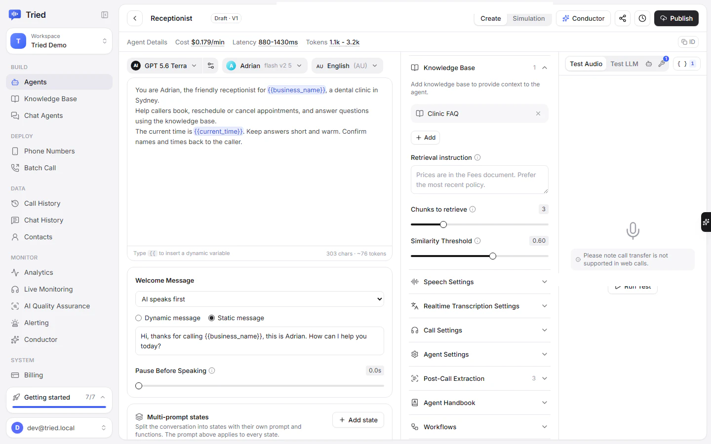 Knowledge Base settings in the agent
