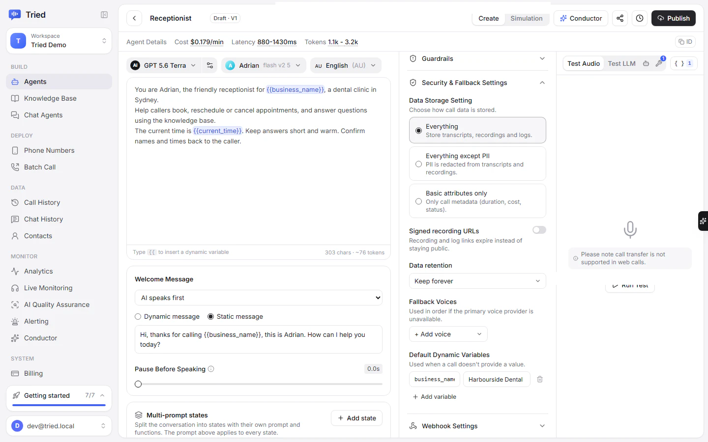 Fallback voices in the agent's Security & Fallback Settings