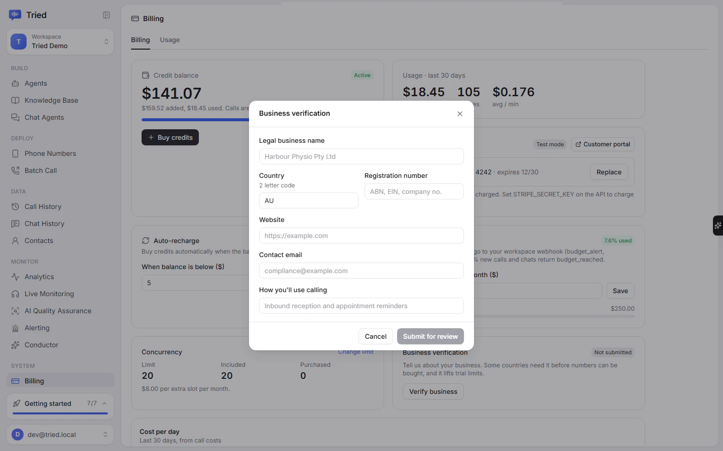 The Business verification form