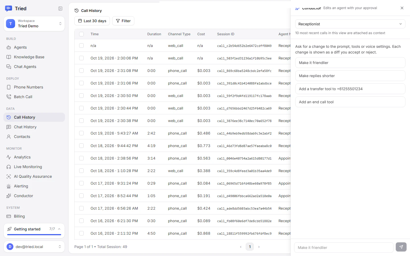Ask Conductor from Call History with recent calls attached