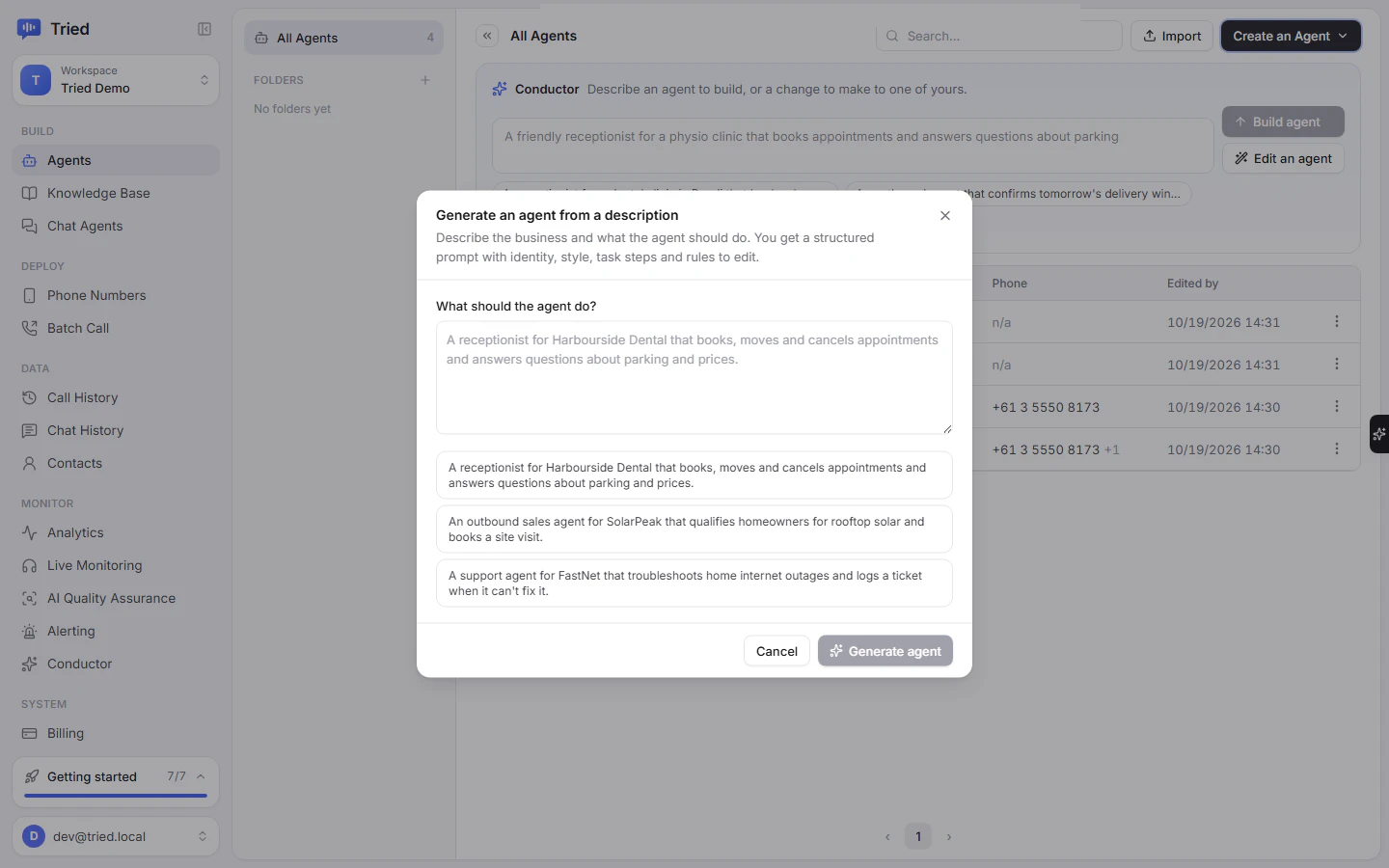Generate an agent from a description