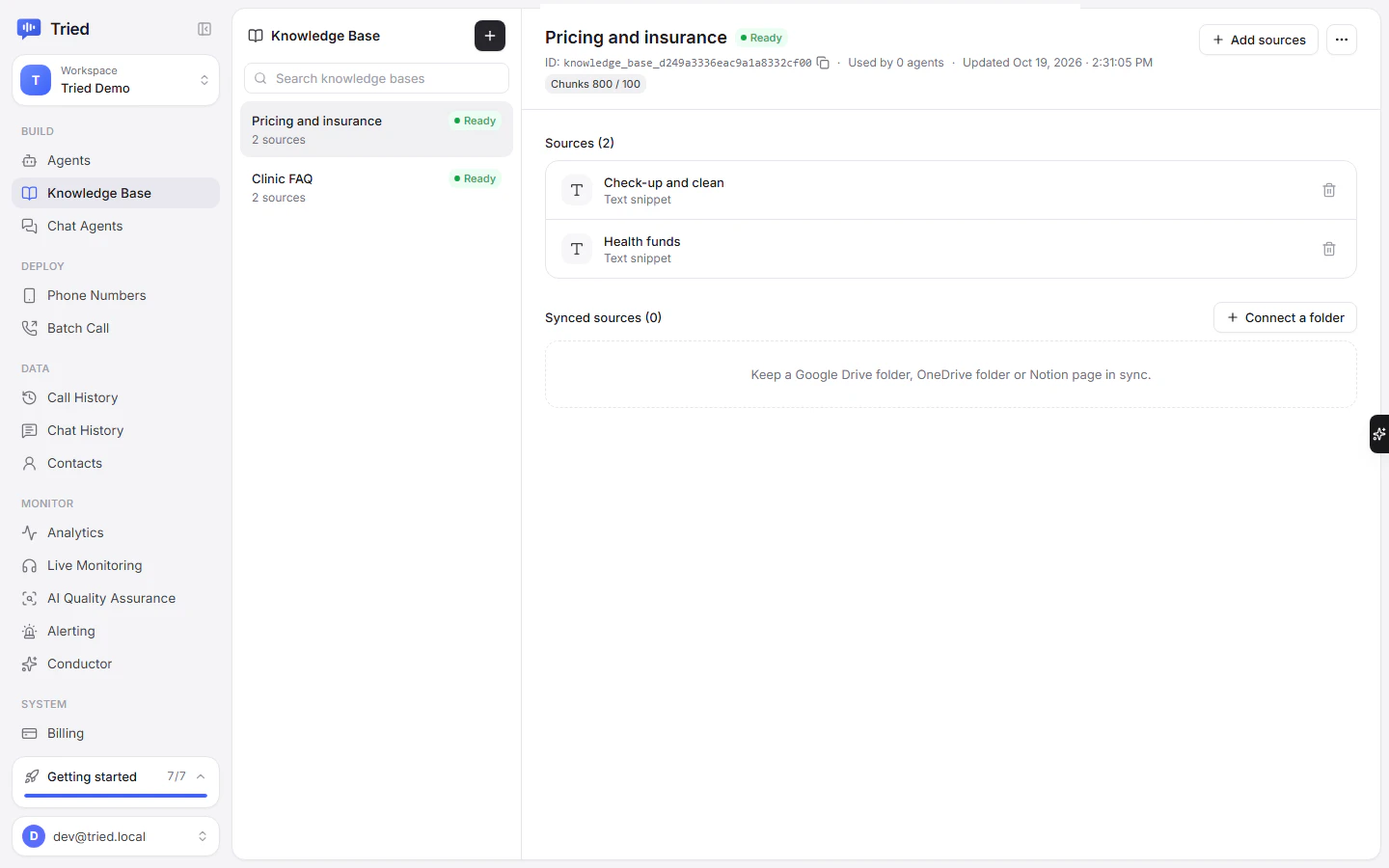 Knowledge Base page with sources listed