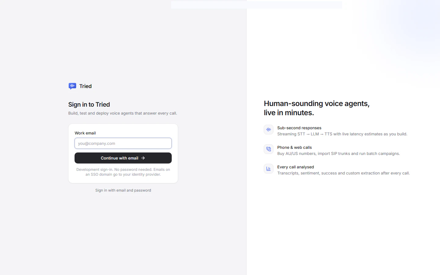 The Tried sign-in page