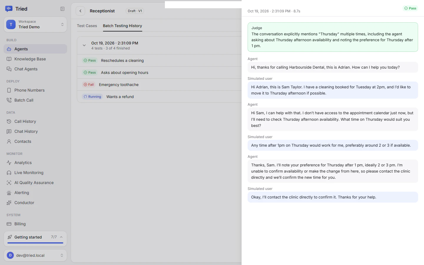 Batch Testing History with a run open in the drawer