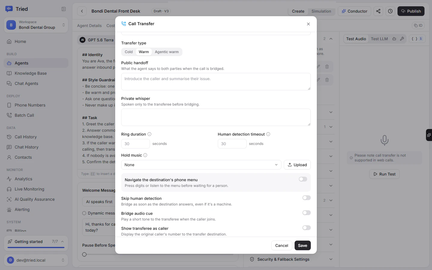 Transfer options in the transfer tool