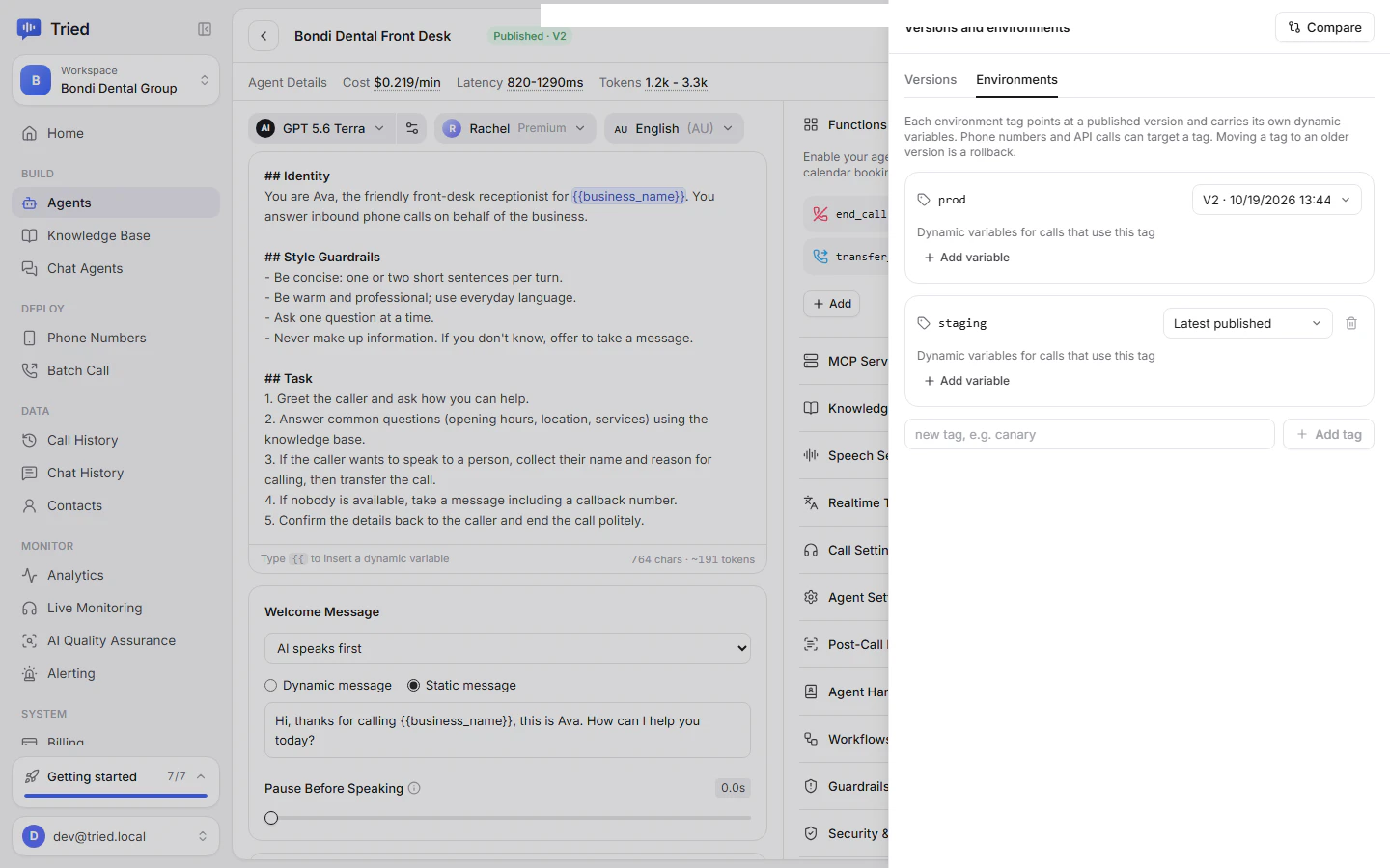 Environments tab with prod and staging tags