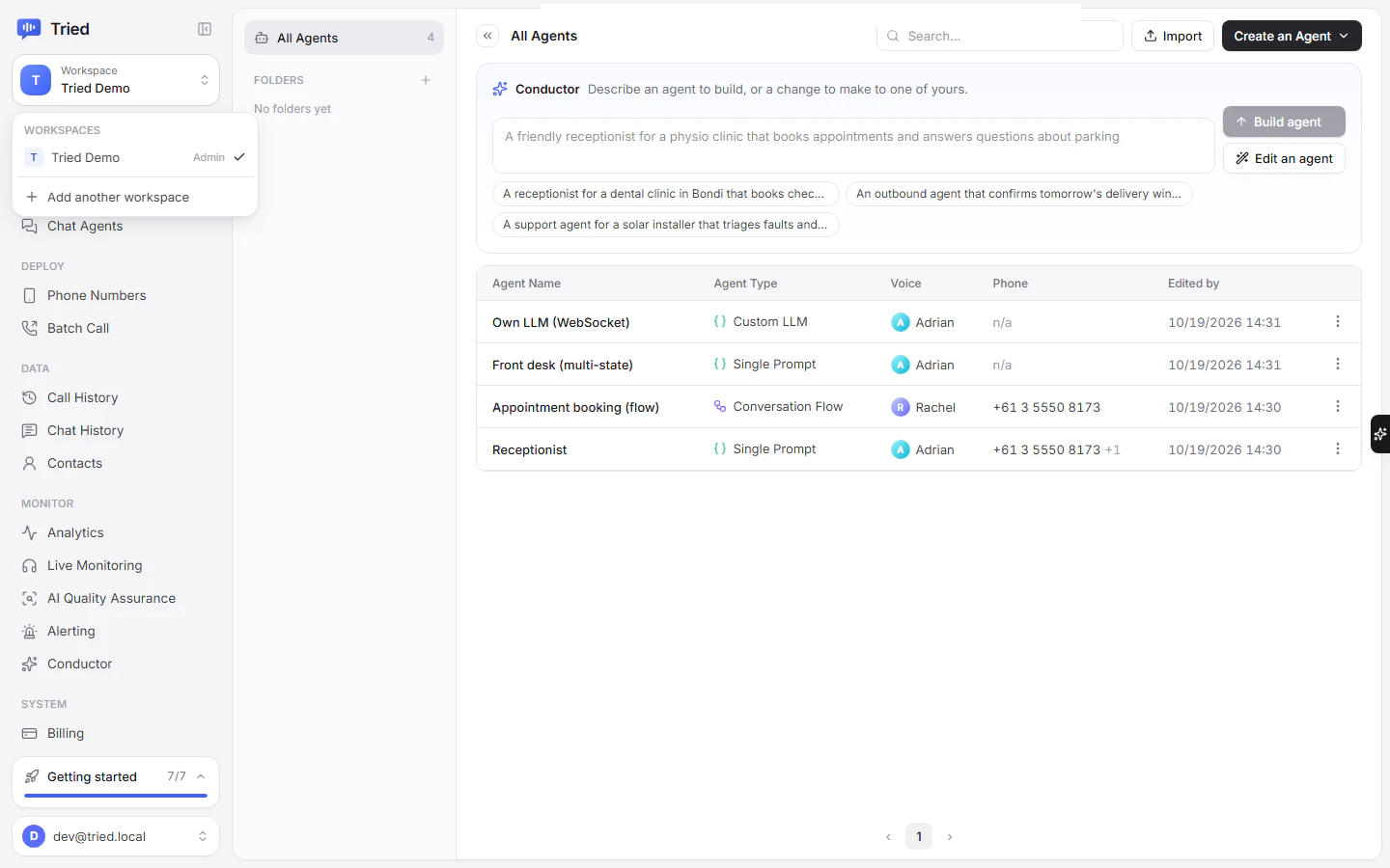 The workspace switcher in the sidebar, listing your workspaces and Add another workspace